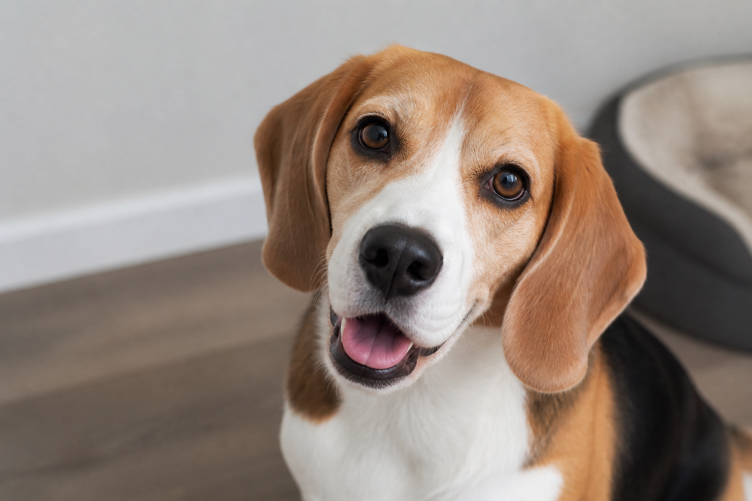 Beagle looking up
