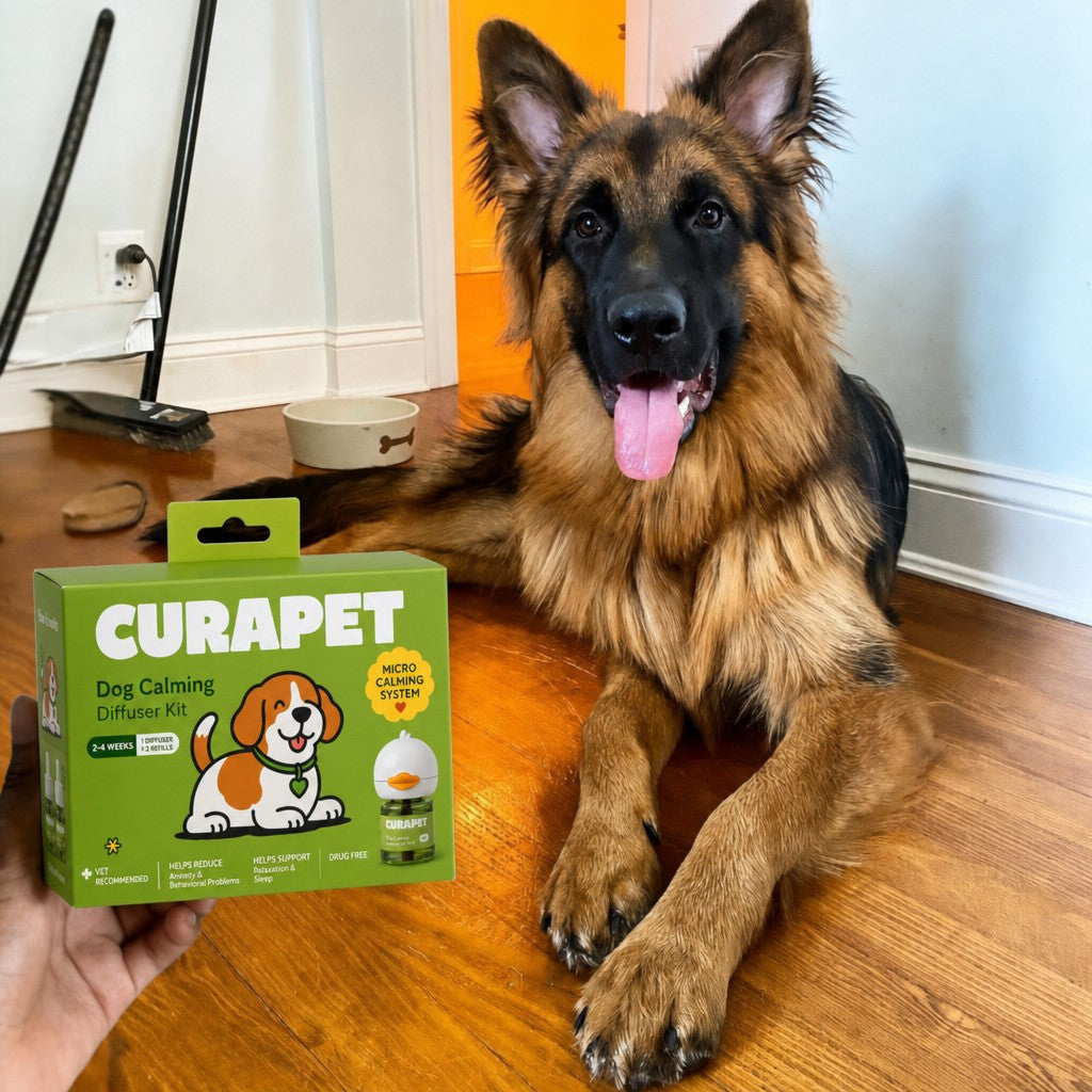 German Shepherd beside a CURAPET diffuser kit