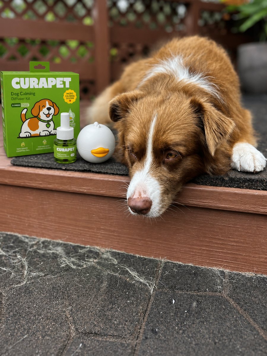 Man greeting a rescue dog at the door with a CURAPET kit